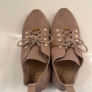 Jimmy Choo Taupe Knit Sneakers with Pearl Details